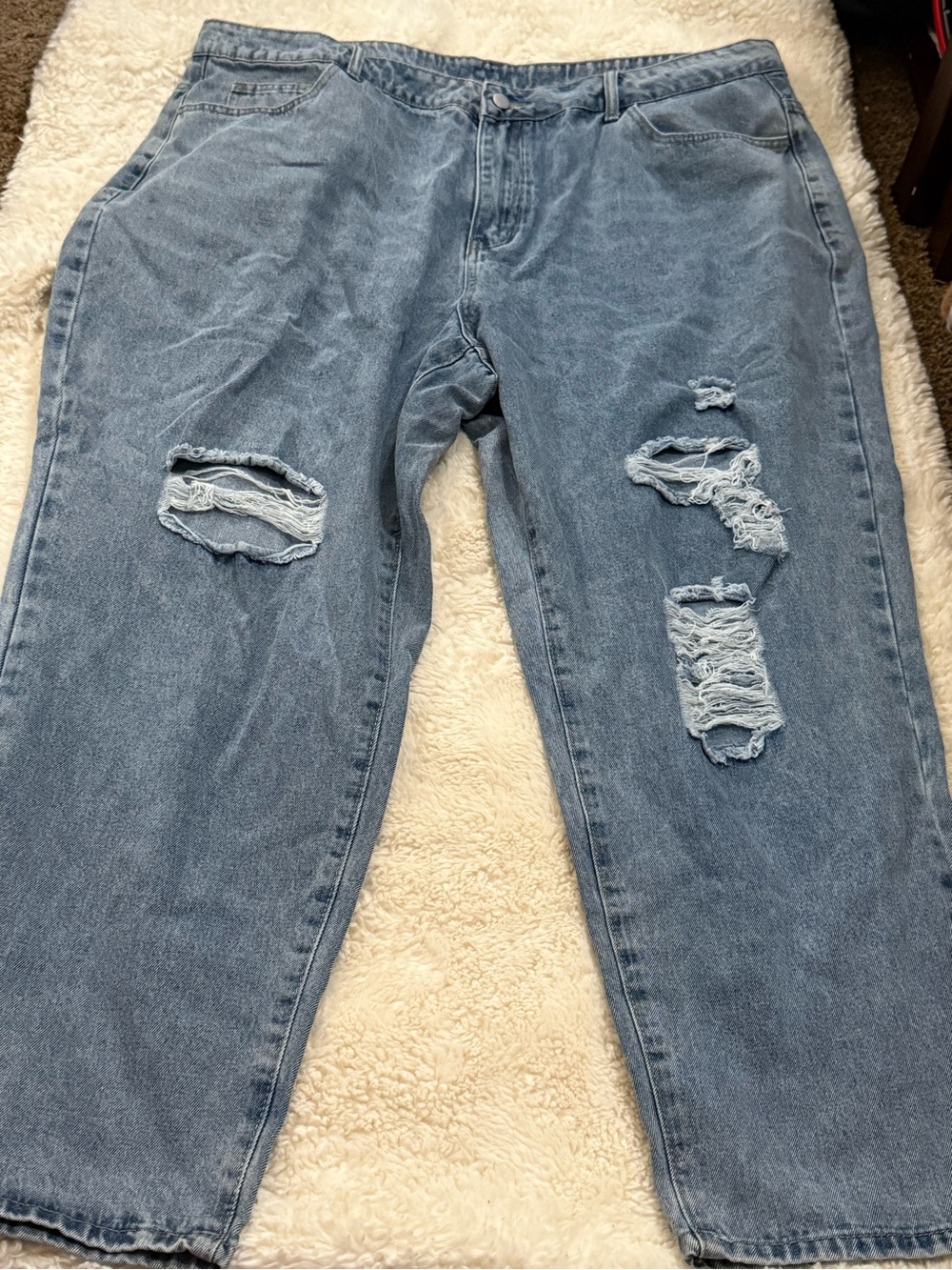 SHEIN High Rise Distressed Light Blue Women's Jeans
